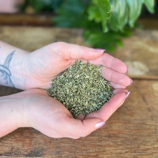 1 ounce Organic Catnip - Explore the enchanting world of organic Catnip. Revered for its traditional uses, Catnip is believed to bring relaxation, joy, and luck. Embrace the playful and organic essence of Catnip in your herbal endeavors.