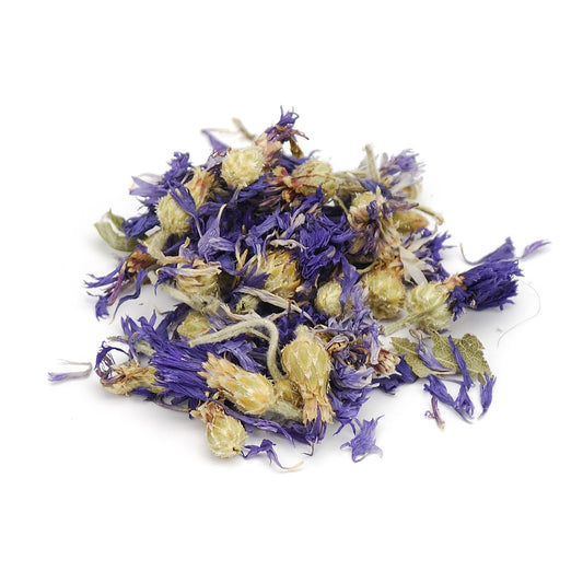 1 ounce Organic Cornflowers - Add a burst of color and organic beauty to your rituals with organic Cornflowers. Beyond their vibrant petals, Cornflowers are believed to bring love, prosperity, and enhance psychic abilities. Experience the organic allure of Cornflowers.