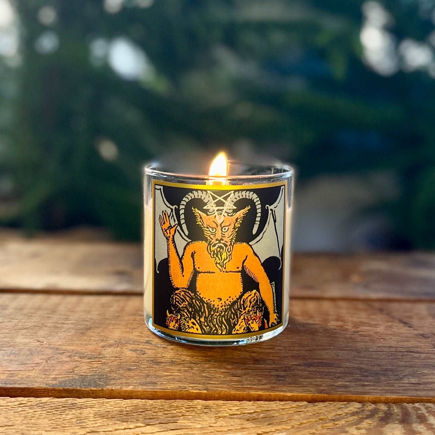 8.5 oz Natural GMM-Free Soy Wax The Devil Tarot Candle for Strength, Resilience, and Aromatherapy with Organic Orange, Cedar, Pine Essential Oils and Amethyst Crystal