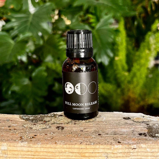 0.5 oz Full Moon Release Essential Oil Blend with a Proprietary Blend of Organic Essential Oils, Organic Fractionated Coconut Oil, and a Crystal Charged Under the Full Moon for Letting Go and Renewal