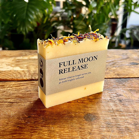 Handmade Cold Pressed Goat's Milk Soap with Local Colorado Goat's Milk - Full Moon Release Soap with Organic Essential Oils of Lavender and Sage for Relaxation and Letting Go, Topped with Organic Floral Botanicals