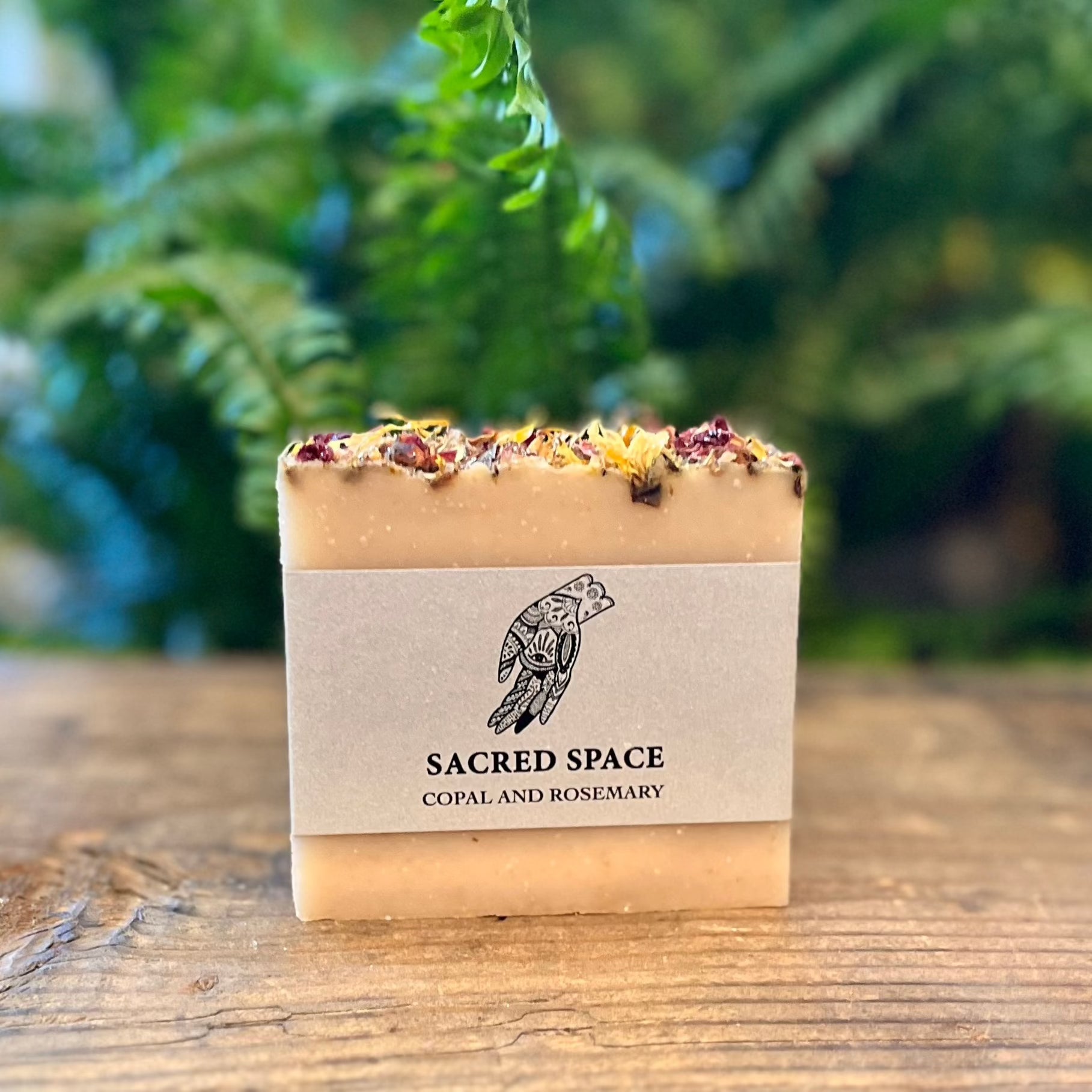 Handmade Cold Pressed Goat's Milk Soap with Local Colorado Goat's Milk - Sacred Space Soap with Organic Essential Oils of Copal and Rosemary for Serenity and Spiritual Connection, Topped with Organic Floral Botanicals