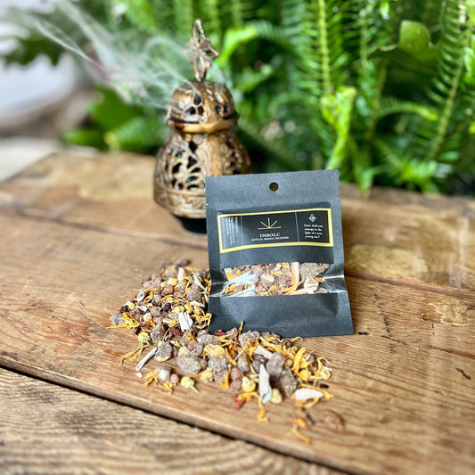 Awaken your potential with our Imbolc | Potential Ritual Resin Incense. This aromatic blend features benzoin, dragon's blood, and myrrh resins, enriched with botanicals of calendula, chamomile, and sage. Crafted to align with the energies of renewal and growth, this resin incense enhances your Imbolc rituals with a captivating and transformative experience. Ignite the essence of potential with this carefully curated blend.
