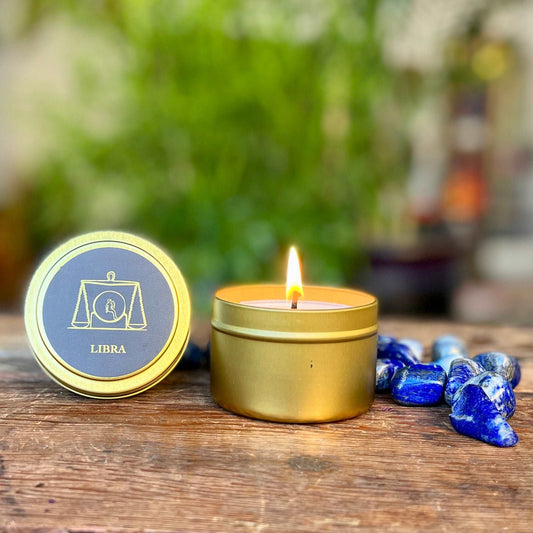 4 oz Natural GMM-Free Soy Wax Libra Zodiac Candle for Balance and Harmony with Organic Lemongrass, Rosemary, Peppermint Essential Oils