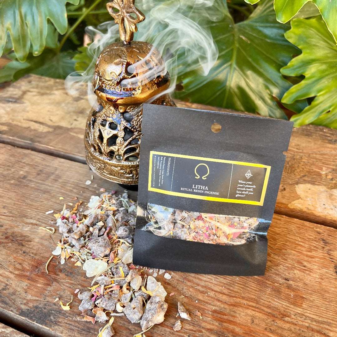 Embrace the radiant energy of Summer with our Litha | Summer Solstice Ritual Resin Incense. This enchanting blend features benzoin and copal resins, woven with botanicals of rose, rosemary, sunflower, vervain, and wheat. Crafted to harmonize with the illuminating energies of the sun, this resin incense elevates your Litha rituals with a fragrant and uplifting experience. Ignite the essence of the solstice with this carefully curated blend.