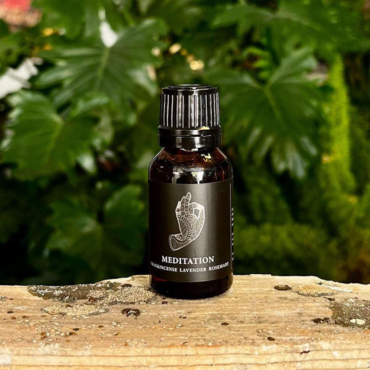 0.5 oz Meditation Essential Oil Blend with a Proprietary Blend of Organic Essential Oils, Organic Fractionated Coconut Oil, and a Crystal Charged Under the Full Moon for Serenity and Mindful Relaxation