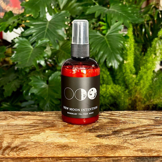 4 oz New Moon Body Mist with Organic Essential Oils of Rosemary, Tea Tree, and Mint, Infused with a Crystal for Fresh Beginnings and Clarity
