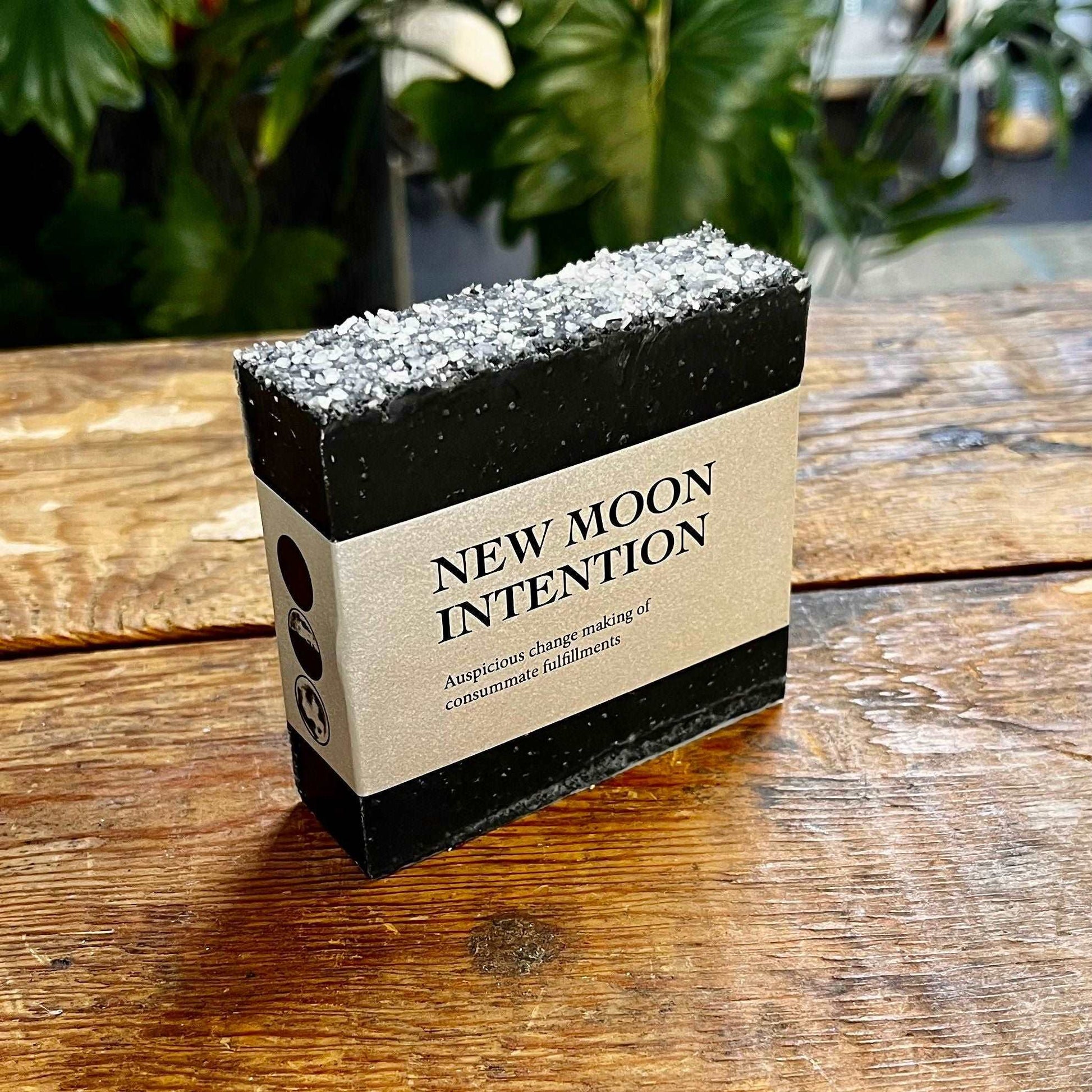 Handmade Cold Pressed Goat's Milk Soap with Local Colorado Goat's Milk - Charcoal New Moon Intention Soap with Organic Essential Oils of Rosemary, Tea Tree, and Mint for Clarifying and Refreshing Skin, Topped with Salt for Exfoliation and Rejuvenation