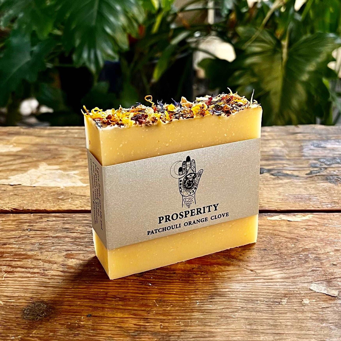 Handmade Cold Pressed Goat's Milk Soap with Local Colorado Goat's Milk - Prosperity Soap with Organic Essential Oils of Patchouli, Orange, and Clove for Abundance and Manifesting Goals, Topped with Organic Floral Botanicals.