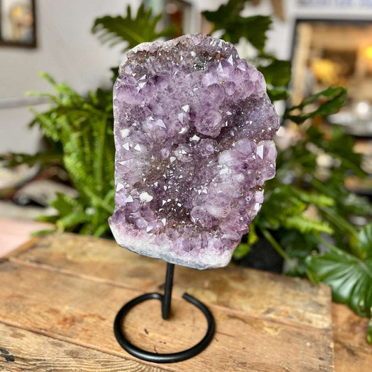 5 lb Amethyst Statement Piece with Display Mount - Elevate your space with this stunning 5 lb Amethyst crystal. Mounted for display, it adds beauty and positive energy to any environment.