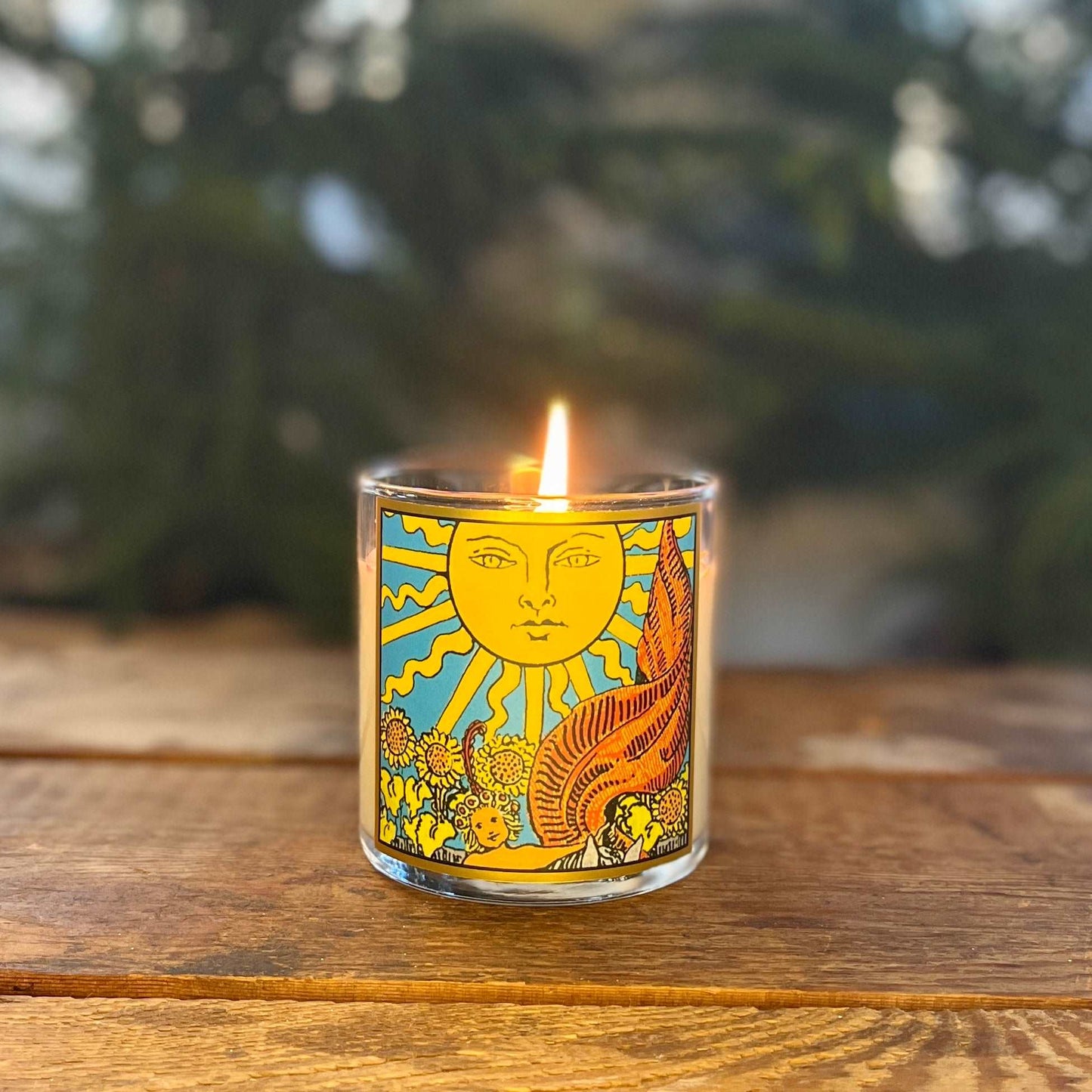 8.5 oz Natural GMM-Free Soy Wax The Sun Tarot Candle for Positivity, Radiance, and Aromatherapy with Organic Orange, Bergamot, Grapefruit Essential Oils and Amethyst Crystal