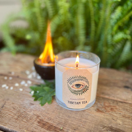 8.5 oz Natural GMM-Free Soy Wax Tibetan Tea Candle for Serenity, Aromatic Delight, and Calm Vibes with Organic Black Tea, Camellia, & Bergamot Essential Oils