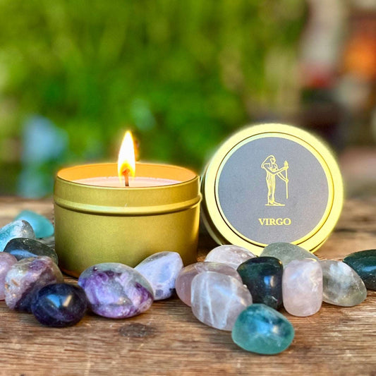 4 oz Natural GMM-Free Soy Wax Virgo Zodiac Candle for Healing and Practicality with Organic Copal and Patchouli Essential Oils